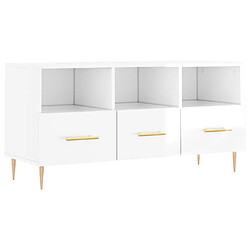 Maison Chic Meuble TV scandinave - Banc TV pour salon Blanc brillant 102x36x50 cm Bois d'ingénierie -MN90195