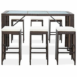 Maison Chic Ensemble de bar de jardin 7 pcs et coussins,Table + chaises + coussins d'extérieur Résine tressée Marron -GKD473416