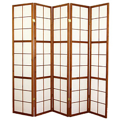 Pegane Paravent japonais Shoji en bois brun foncé de 5 pans