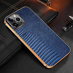 Coque en TPU + cuir véritable électroplaqué, texture lézard, antichute pour votre iPhone 14 Pro - bleu