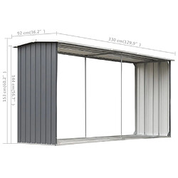 vidaXL Abri de stockage de bois Acier galvanisé 330x92x153 cm Gris pas cher