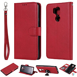 Wewoo Housse Coque Pour LG G7 ThinQ Solid Color Horizontal Flip de protection avec support et fentes cartes et portefeuille et cadre photo et lanière rouge