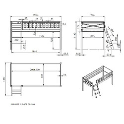 Acheter Mes Lit surélevé 90x200 cm avec échelle décor princesse - NIFTY