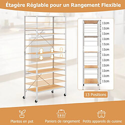 Helloshop26 Étagère pliable à 5 niveaux étagères en métal robuste roulettes amovibles étagères réglables en hauteur support de rangement roulant naturel 20_0009730 pas cher