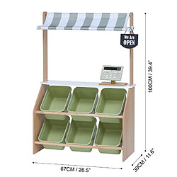 Acheter Marchande enfant stand petit marché bois avec 6 bacs à fruits et légumes vert Little Helper Teamson Kids TD-13638A