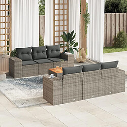 vidaXL Salon de jardin avec coussins 7 pcs gris résine tressée