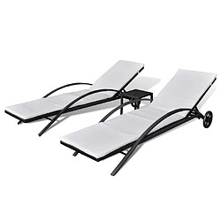 Maison Chic Bain de soleil,Lot de 2 Chaises longues avec table Résine tressée Noir -GKD92440