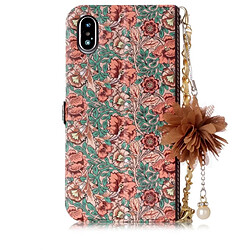 Avis Wewoo Coque pour iPhone X Impatiens Balsamina Motif Horizontal Housse en cuir avec porte-cartes et fentes cartes fleur perle ornement chaîne