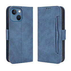 Etui en PU + TPU fermeture magnétique à avec support et porte-cartes bleu pour votre Apple iPhone 13 mini 5.4 pouces