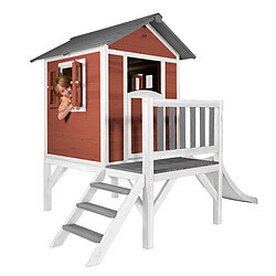 AXI Maison Enfant Beach Lodge XL en Rouge avec Toboggan en BLANC | Maison de Jeux en bois FFC pour les enfants | Maisonnette / Cabane de jeu pour le jardin pas cher