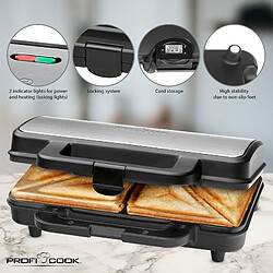 Avis Grille-pain Sandwich XXL 14.5 x 14.5 cm Croque-Monsieur, 900, Noir/Argent, Proficook, ST 1092