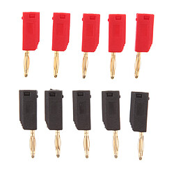 10PCS Sans Protection 2mm Gaine Mâle Empilable Fiche Banane Rouge + Noir