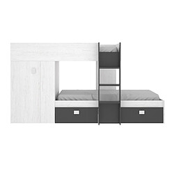 Avis Pegane Lit enfant superposé avec armoire et 2 tiroirs coloris Blanc, graphite - Longueur 271 x Profondeur 111 x Hauteur 150 cm