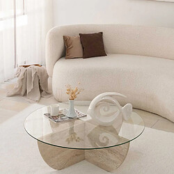 Hanah Home Table basse en verre et aggloméré Lily beige travertine.