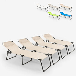 Beach And Garden Design Lot de 4 chaises longues pliantes plage et jardin en aluminium Mauritius, Couleur: Beige