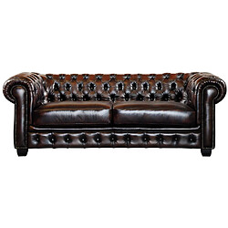 Acheter Vente-Unique Canapé chesterfield 3 places et un fauteuil BRENTON 100% cuir de buffle - Marron reflets châtains