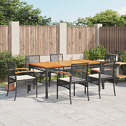 Maison Chic Ensemble à manger d'extérieur 7 pcs avec coussins,Salon de jardin,Mobilier de jardin Noir Résine tressée -GKD536564