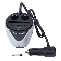 Wewoo HSC YC-19D voiture tasse chargeur argent 2.1A / 1A double ports USB 12V-24V avec 2-Socket Cigarette, prise de carte et affichage LED pas cher