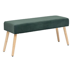 Pegane Banc d'assise en velours vert cèdre et pieds en bois coloris naturel - Longueur 100 x Profondeur 35 x Hauteur 45 cm