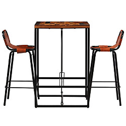 vidaXL Ensemble de bar 3 pcs Bois massif recyclé et cuir de chèvre