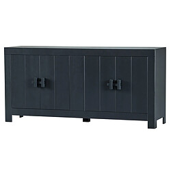 Pegane Buffet de 4 portes en pin massif coloris noir mat - Hauteur 85 x Longueur 177 cm x Profondeur 46 cm