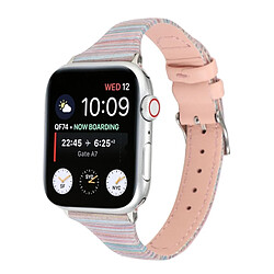 Wewoo Pour Apple Watch Series 5 & 4 44mm / 3 & 2 & 1 42mm Stitching Stripes Bracelet en cuir véritable rose