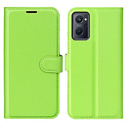 Etui en PU texture litchi, fermeture magnétique avec support, vert pour votre Realme 9i