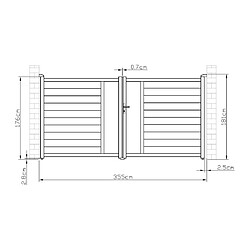 Avis Vente-Unique Portail battant aluminium semi plein à motifs L355 x H181 cm anthracite GREGOR