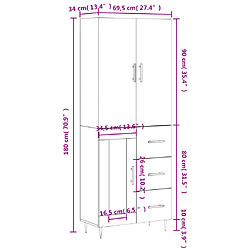 vidaXL Buffet haut Sonoma gris 69,5x34x180 cm Bois d'ingénierie pas cher