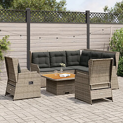 vidaXL Salon de jardin 5 pcs avec coussins Gris Résine tressée