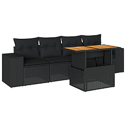 vidaXL Salon de jardin 5 pcs avec coussins noir résine tressée