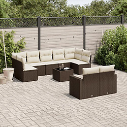 vidaXL Salon de jardin 10 pcs avec coussins marron résine tressée