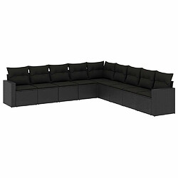 Maison Chic Salon de jardin 9 pcs avec coussins | Ensemble de Table et chaises | Mobilier d'Extérieur noir résine tressée -GKD63229