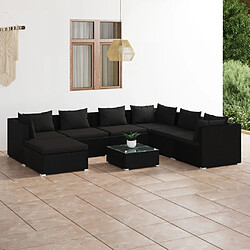 vidaXL Salon de jardin 8 pcs avec coussins Résine tressée Noir