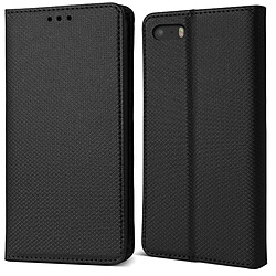 Moozy Case Flip Cover pour iPhone SE, iPhone 5s, Noir - Étui à rabat magnétique intelligent avec porte-carte et support