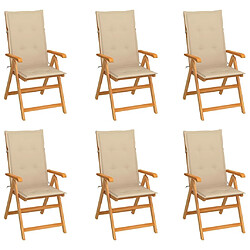 Maison Chic Lot de 6 Chaises de jardin,Fauteuil d'extérieur avec coussins beige Bois de teck -MN68003