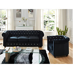 Vente-Unique Canapé 3 places et fauteuil CHESTERFIELD - velours noir et boutons effet cristal