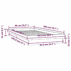 vidaXL Cadre de lit à LED sans matelas blanc 90x200 cm bois massif pas cher