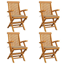 vidaXL Chaises de jardin et coussins beige lot de 4 Bois teck massif