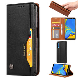 Wewoo Housse Coque Étui en cuir à rabat horizontal avec texture pour peau Galaxy A7 2018 / A750avec cadre photoporte-cartesemplacements cartes et porte-monnaie Noir