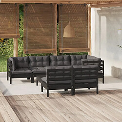 Maison Chic Salon de jardin 8 pcs + coussins - Mobilier/Meubles de jardin - Table et chaises d'extérieur Noir Bois de pin massif -MN99535