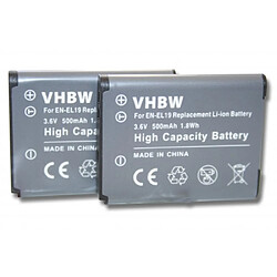 vhbw 2x batterie compatible avec Nikon CoolPix S3700, S4100, S4150, S4200, S4300, S5300, S6400, S6600 appareil photo DSLR (500mAh, 3,6V, Li-Ion)