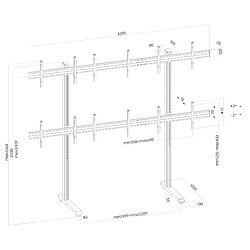 Kimex Support sur pieds pour 6 écrans TV 50''-55'' - Hauteur 240 cm - A poser