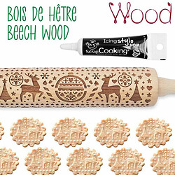 Scrapcooking Rouleau à pâtisserie empreintes Noël 39 cm + Stylo de glaçage noir