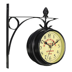 Forgé de Fer Antique-Look Ronde Double Face Deux Visages Rétro Station Horloge Tenture Horloge avec Wall Scroll Côté monter La Maison Décor Horloge