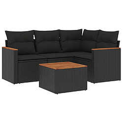 vidaXL Salon de jardin 5 pcs avec coussins noir résine tressée