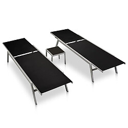 Helloshop26 Lot de 2 transats chaise longue bain de soleil lit de jardin terrasse meuble d'extérieur avec table acier et textilène noir 02_0012072