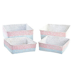 Avis Set de basket DKD Home Decor Polyester Fibre naturelle Boho méditerranéen (26 x 26 x 9 cm) (4 Pièces)