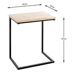 Pegane Table d'appoint en bois coloris chêne clair et métal coloris noir -longueur 40 x profondeur 30 x hauteur 50 cm