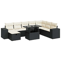 vidaXL Salon de jardin 9 pcs avec coussins noir résine tressée